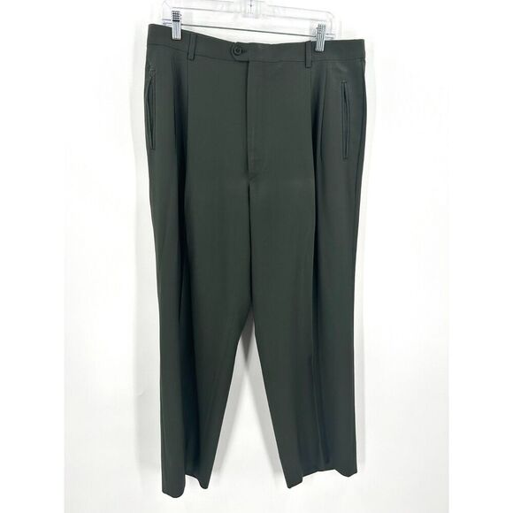 ZIGNONE *Flawed* Men's Super 100's Wool Forest Green Straight Leg Dress Pants 38 - Picture 1 of 8